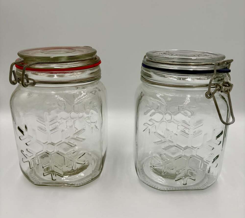 Vintage Anchor Hocking Embossed Glass Clamp Lid Jars โ Snowflake